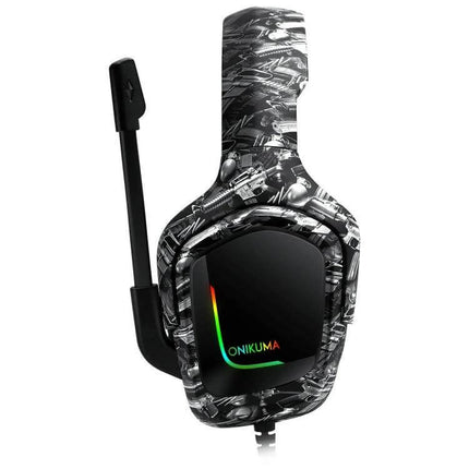 Onikuma Gaming Headset With Built In Microphone For Voice Chat black camo wired headset with omni mic
