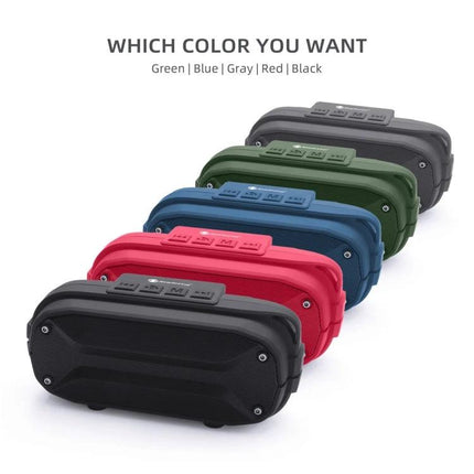 NewRixing Portable Bluetooth Speaker For Home And Travel With Mic showing five color options black red blue green gray in lineup