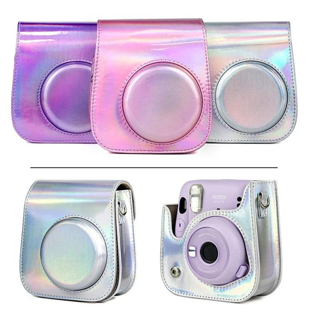 Richwell PU Leather Camera Bag for Fujifilm Instax Mini 11 with Strap - iridescent waterproof PU protective case with shoulder strap