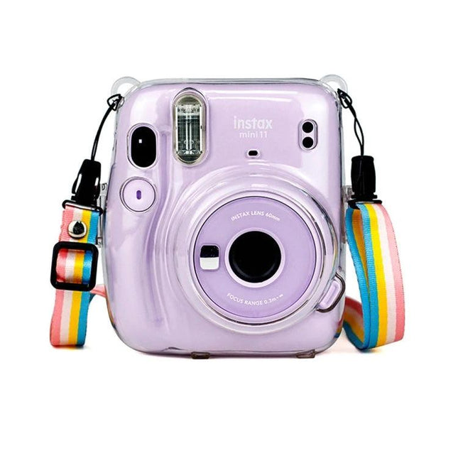 Richwell Carry Case with Shoulder Strap for Fujifilm Instax Mini 11 clear protective crystal case with rainbow strap, dust and scratch protection