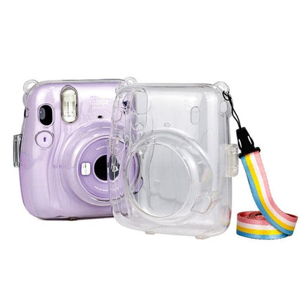 Richwell Carry Case with Shoulder Strap for Fujifilm Instax Mini 11 clear protective crystal case with rainbow strap for travel and everyday use