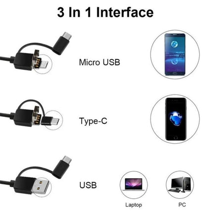 USB Digital Otoscope for Ear Inspection and Wax Viewing showing 3‑in‑1 Micro USB, Type‑C and USB connectors for phones, laptops and PCs