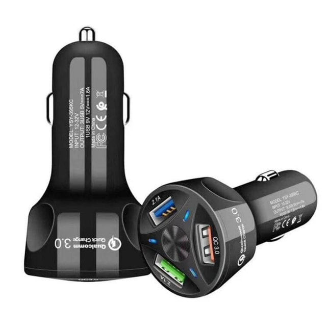 3 USB Car Charger For Phones And Tablets On The Go - black QC3.0 1xUSB3.0 + 2xUSB2.0 car charger for phones tablets, 12V vehicle socket, fast charging