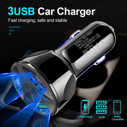 3 USB Car Charger For Phones And Tablets On The Go - compact QC3.0 3-port car charger for phones, tablets and USB devices