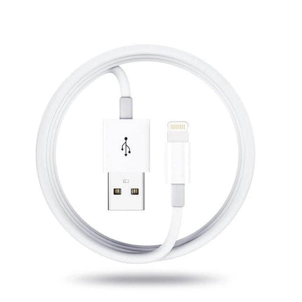 Qc3.0 Dual USB Car Charger With 1m 8-Pin Cable For Phones - white 1m iPhone 8-pin cable and USB plug for in-car charging, compact dual-port 30W