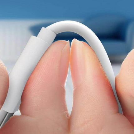QC3.0 Dual USB Car Charger With Micro USB Cable Kit showing flexible Micro USB cable held between fingers