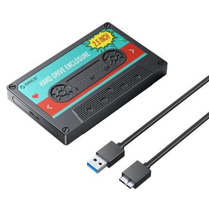 Orico 2.5 Inch USB 3.0 Hard Drive Enclosure for Data Storage — retro cassette-style 2.5" tool-free USB 3.0 external HDD enclosure with cable