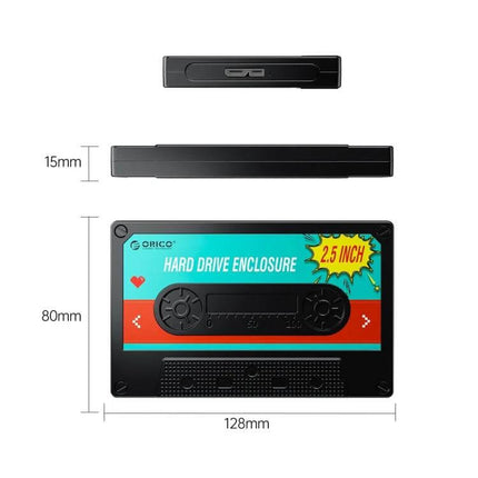 Orico 2.5 Inch USB 3.0 Hard Drive Enclosure for Data Storage - black 2.5" tool-free cassette-style enclosure 128x80x15mm supports up to 4TB