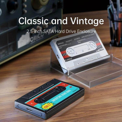 Orico 2.5 Inch USB 3.0 Hard Drive Enclosure for Data Storage - retro cassette-style 2.5" SATA USB 3.0 external enclosure, tool-free, up to 4TB