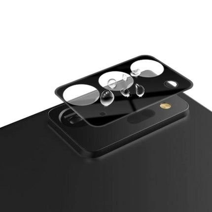 Mocolo Camera Lens Protector for Samsung Galaxy Phones showing tempered glass cover with water droplets on black phone camera