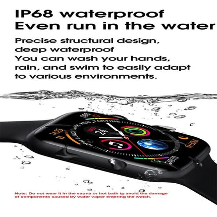 Smart Watch for Everyday Health and Activity Tracking showing IP68 waterproof watch submerged with activity and heart-rate display