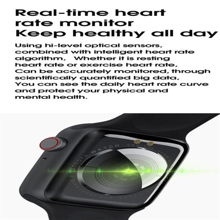 Smart Watch for Everyday Health and Activity Tracking showing close-up rear sensor and real-time heart rate monitoring display