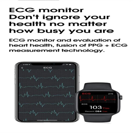 Smart Watch for Everyday Health and Activity Tracking showing ECG and heart rate on watch and phone