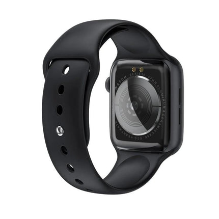 Smart Watch for Everyday Health and Activity Tracking - black fitness smartwatch showing rear sensors and silicone band for step and heart rate monitoring