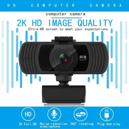 Richwell 360-Degree Rotating Webcam for Video Calls showing 2K HD camera on adjustable 360° mount for remote work and online classes