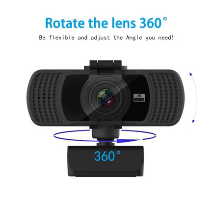 Richwell 360-Degree Rotating Webcam for Video Calls showing front view with 360° rotating lens for flexible framing