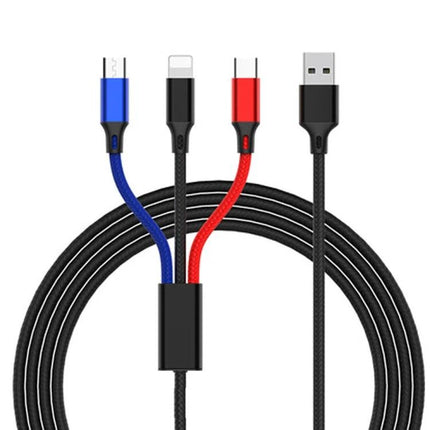 Charging Cable for Daily Device Use at Home or Travel - multi-port 3-in-1 USB cable with 8 Pin, micro USB and Type-C for smartphones and tablets