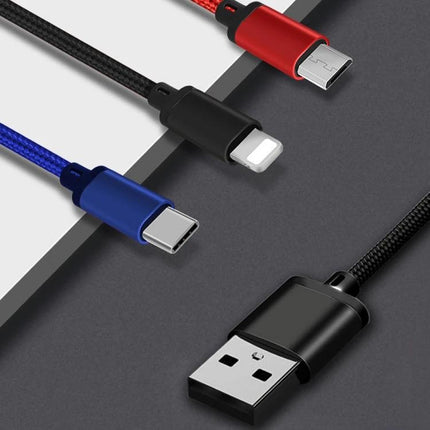 Charging Cable for Daily Device Use at Home or Travel - braided multi-port USB to Lightning, USB-C and Micro‑USB cable for charging smartphones and tablets