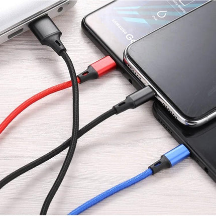 Charging Cable for Daily Device Use at Home or Travel - braided multi-port 3‑port cable charging smartphones and tablets simultaneously