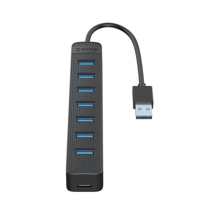 Orico Black 7-Port USB Hub for Connecting Multiple Devices Daily - slim black USB 3.0 hub with seven blue-lined USB-A ports and short cable
