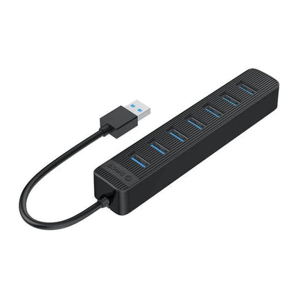 Orico Black 7-Port USB Hub for Connecting Multiple Devices Daily — compact black USB-A 3.0 hub with seven ports and short cable for home or travel use
