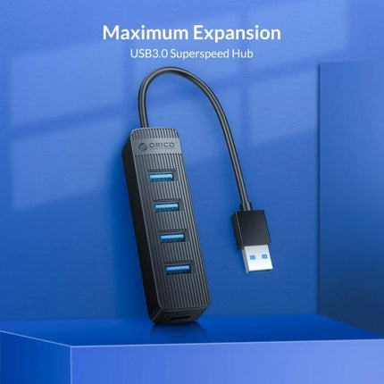 Orico Black 7-Port USB Hub for Connecting Multiple Devices Daily - compact black USB3.0 hub with seven blue USB-A ports