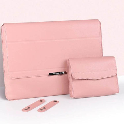 Waterproof PU Leather Universal Laptop Holder Bag for Travel - pink waterproof PU leather laptop holder with stand and accessory pouch