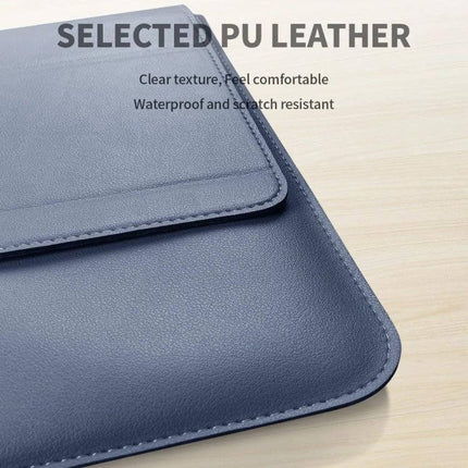 Waterproof PU Leather Universal Laptop Holder Bag for Travel — navy waterproof PU leather close-up, breathable stand sleeve