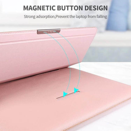 Waterproof PU Leather Universal Laptop Holder Bag for Travel with magnetic button design, built-in stand and breathable airflow, pink travel laptop case