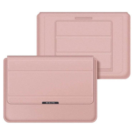 Waterproof PU Leather Universal Laptop Holder Bag for Travel - pink waterproof PU leather sleeve with built-in stand and breathable design