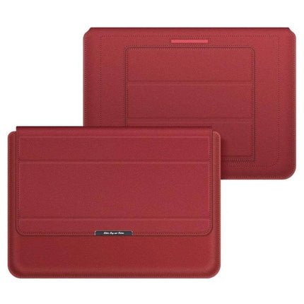 Waterproof PU Leather Universal Laptop Holder Bag for Travel in red with built-in stand, breathable design and secure travel sleeve
