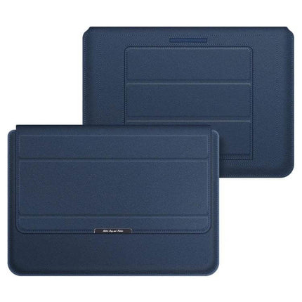 Waterproof PU Leather Universal Laptop Holder Bag for Travel navy blue sleeve with built-in stand and breathable support