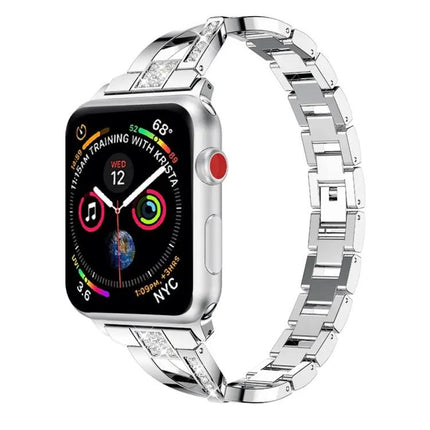 Diamond Studded X-Shaped Steel 42mm Apple Watch Band