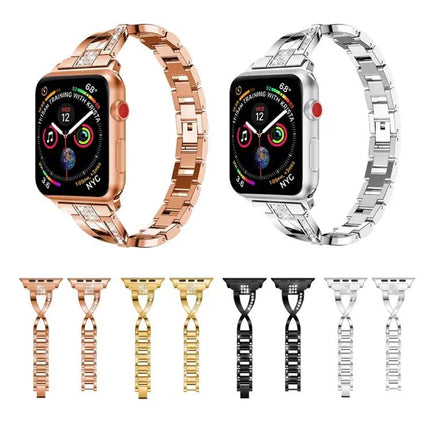Diamond Studded X-Shaped Steel 42mm Apple Watch Band