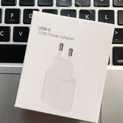 Reliable EU Plug Charger for Travel and Daily Device Use - white USB-C 20W power adapter box shown on laptop keyboard