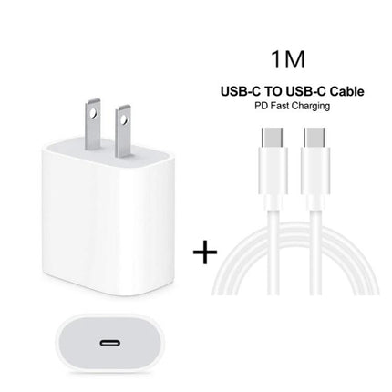 Compact Travel Charger Set for Daily Device Use - white USB-C wall charger and 1M USB-C to USB-C PD fast charging cable