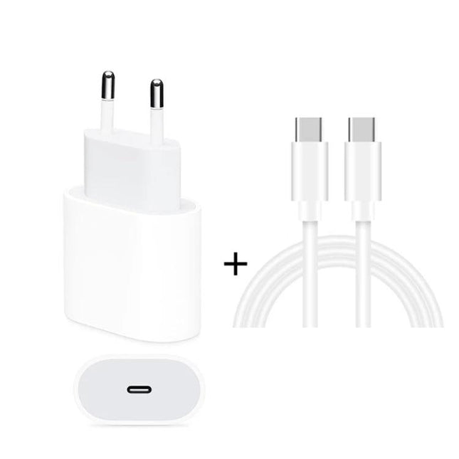 Essential USB-C Travel Charger Set for On-the-Go Needs - white USB-C wall charger with dual USB-C cables