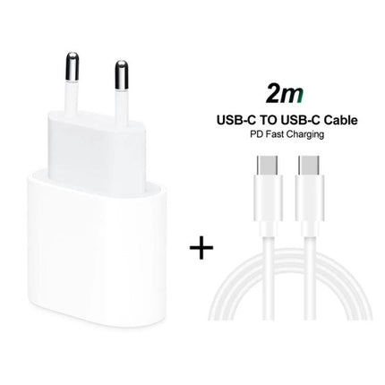 Practical Travel Charger Set for On-the-Go Device Power - compact white USB-C wall adapter and 2m USB-C to USB-C cable