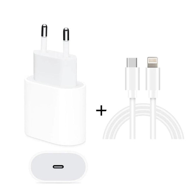 EU Plug Travel Charger Set for Daily Device Charging compact white EU plug and USB-C to Lightning cable for travel and home use