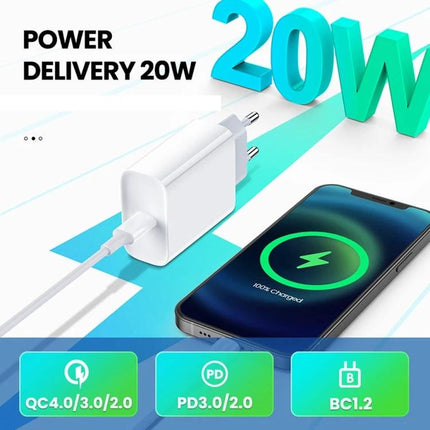 EU Plug Travel Charger Set for Daily Device Charging - 20W PD fast charger with USB-C cable for phones and tablets, EU plug compact travel adapter
