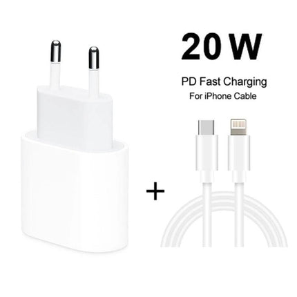 Travel Charger Set for On-the-Go Device Charging Needs - white 20W PD charger with 8-pin cable for fast charging smartphones and tablets