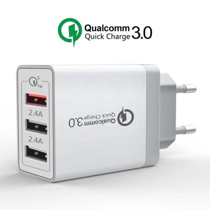 Essential Travel Charger Set for Everyday Device Needs - white Qualcomm Quick Charge 3.0 multi-port adapter with Micro USB cable