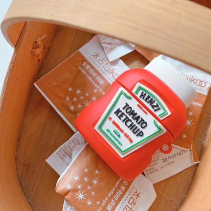 Fun Ketchup-Style Protective Case for AirPods on Daily Outings - red ketchup bottle AirPods case, dustproof anti-fouling design, easy charging access