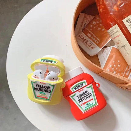 Fun Ketchup-Style Protective Case for AirPods on Daily Outings - red ketchup bottle AirPods case, dustproof anti-fouling design