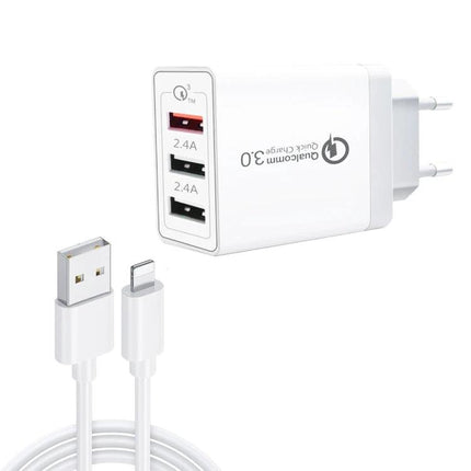 EU Plug Travel Charger Set for On-the-Go Device Needs - white multi-port adapter with USB cable