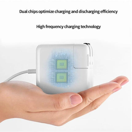 Travel Essential for Charging Devices on the Go Worldwide USB-C travel charger in hand showing dual-chip high frequency charging technology