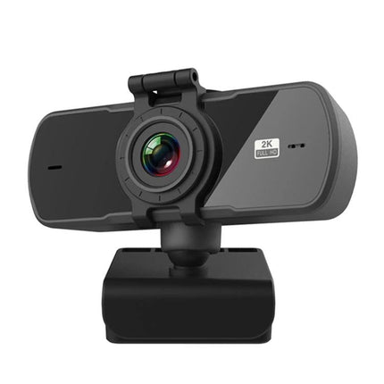 C5 Webcam for Video Calls with Built-in Microphone mounted on adjustable clip showing high-resolution lens and automatic low-light enhancement