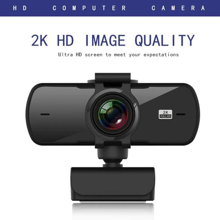 C5 Webcam for Video Calls with Built-in Microphone front view showing 2K lens and clip mount, low-light enhancement and built-in mic