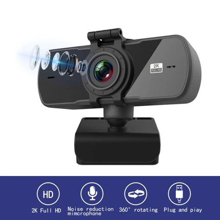 C5 Webcam for Video Calls with Built-in Microphone, 2K HD webcam with noise-reduction mic, low-light enhancement and 360° rotating clip