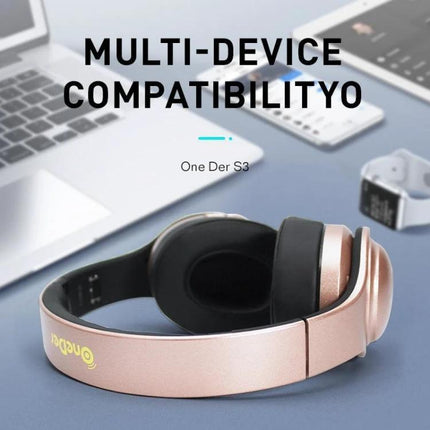 OneDer Wireless Headphones With Convertible Speaker Travel foldable rose gold headset with mic and on-ear controls